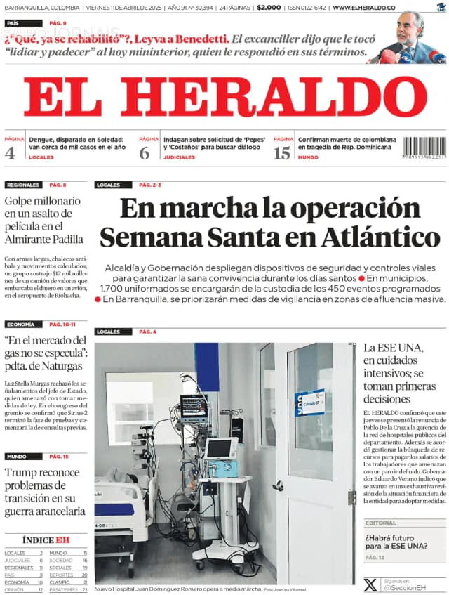 Capa jornal El Heraldo 2025-04-11