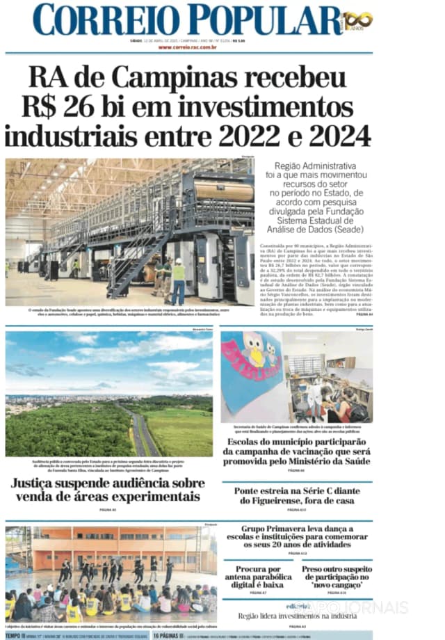 Capa jornal Correio Popular 2025-04-12