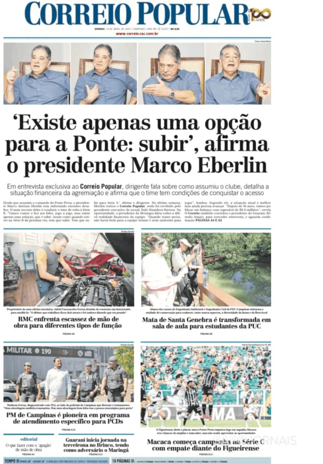 Capa jornal Correio Popular 2025-04-13