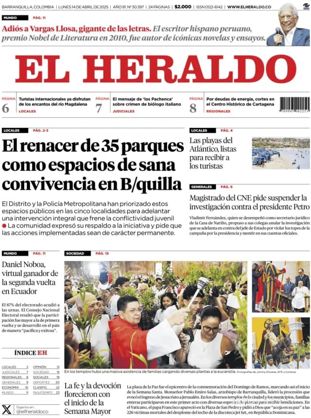 Capa jornal El Heraldo 2025-04-14
