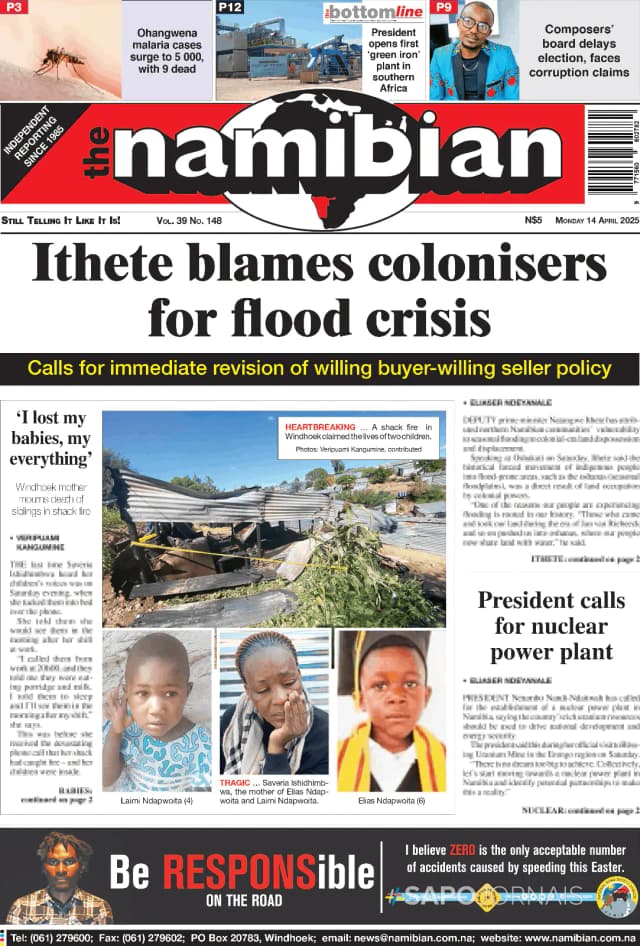 Capa jornal The Namibian 2025-04-14