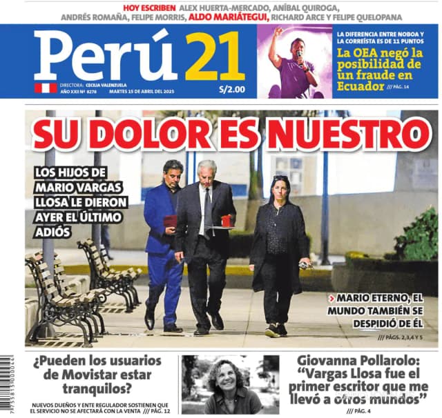 Capa jornal Perú 21 2025-04-15