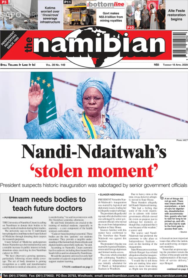 Capa jornal The Namibian 2025-04-15