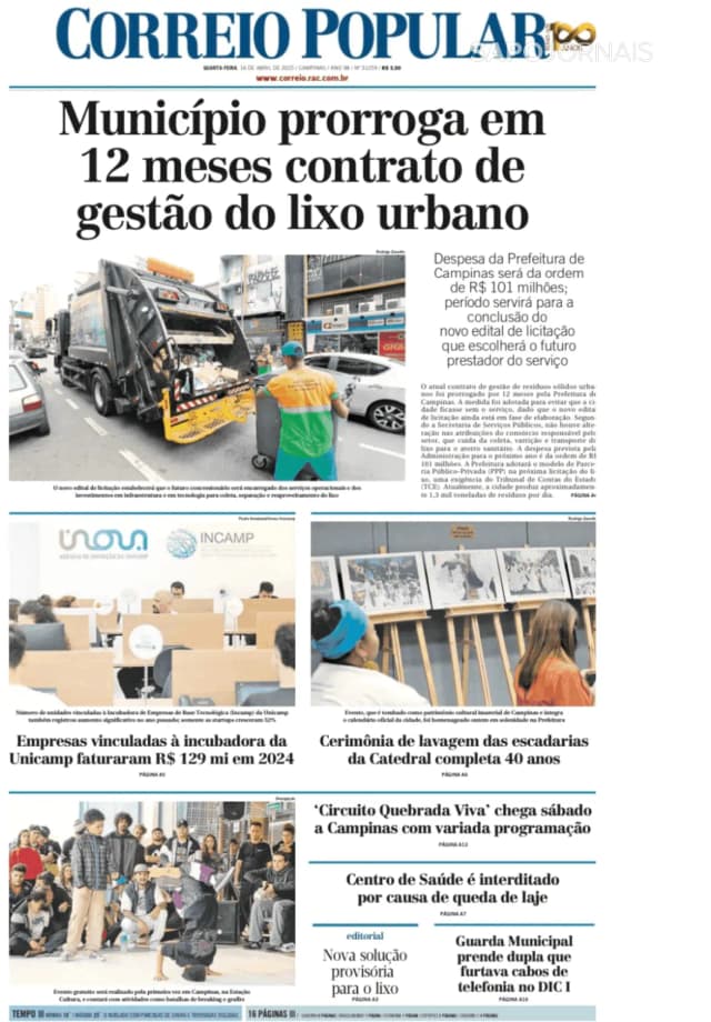 Capa jornal Correio Popular 2025-04-16