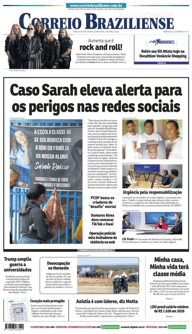 Capa jornal Correio Braziliense 2025-04-16