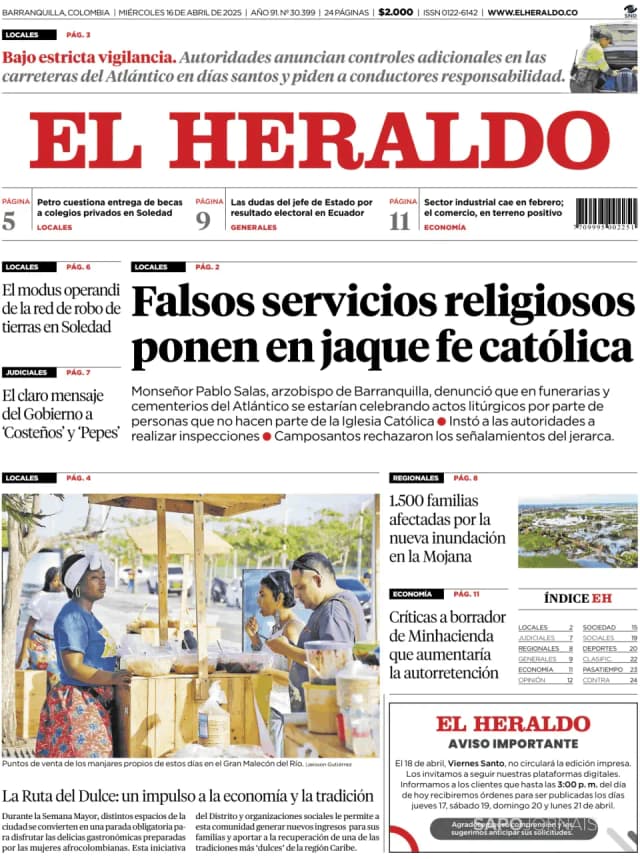Capa jornal El Heraldo 2025-04-16