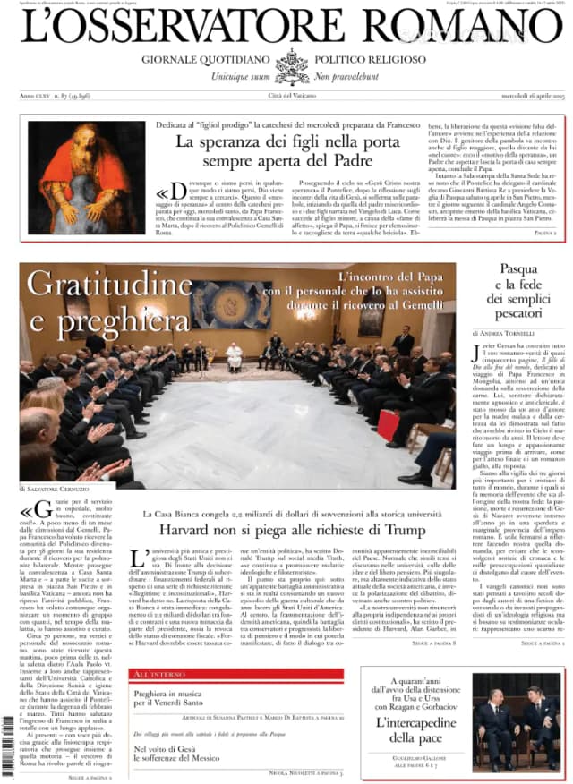 Capa jornal L'Osservatore Romano 2025-04-17