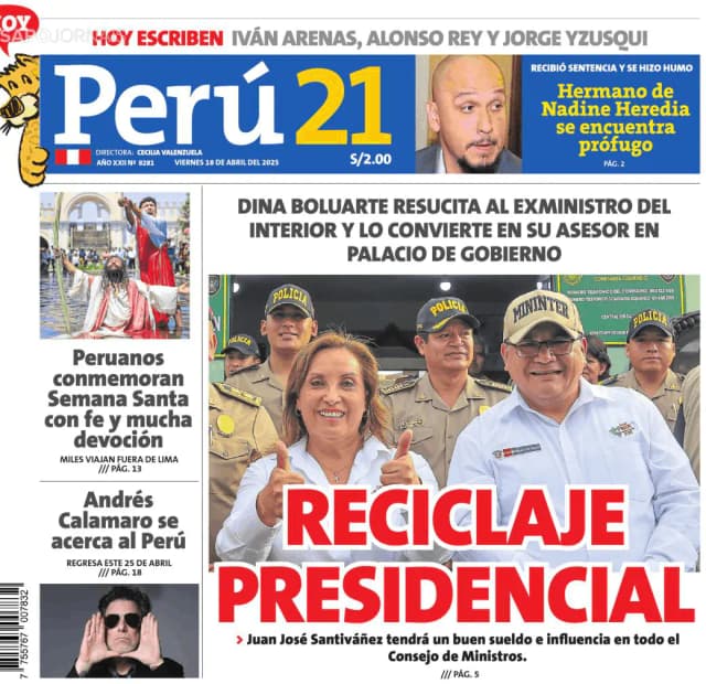 Capa jornal Perú 21 2025-04-18