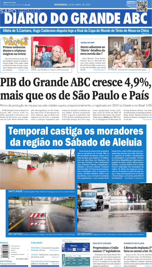 Capa jornal Diário do Grande ABC 2025-04-20