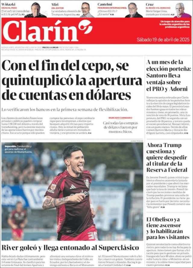 Capa jornal Clarín 2025-04-19