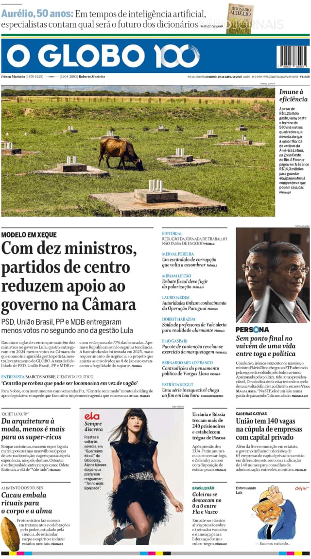 Capa jornal O Globo 2025-04-20