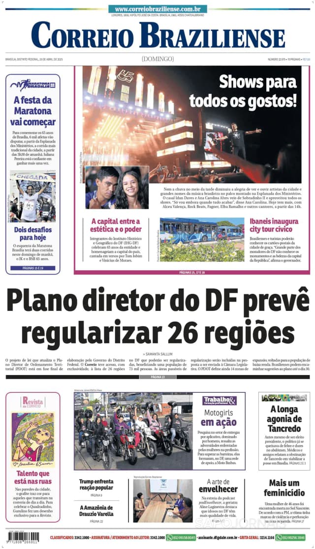 Capa jornal Correio Braziliense 2025-04-20