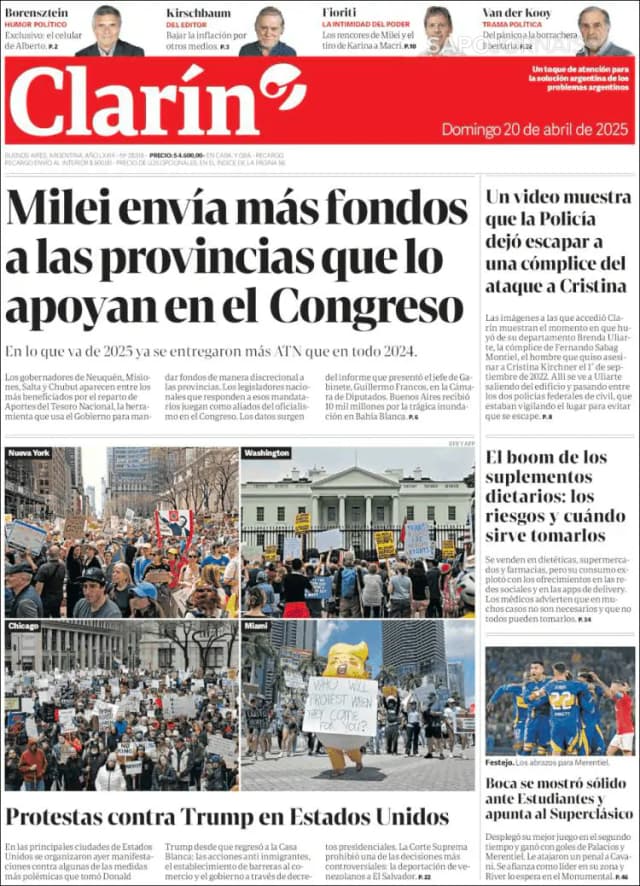 Capa jornal Clarín 2025-04-20
