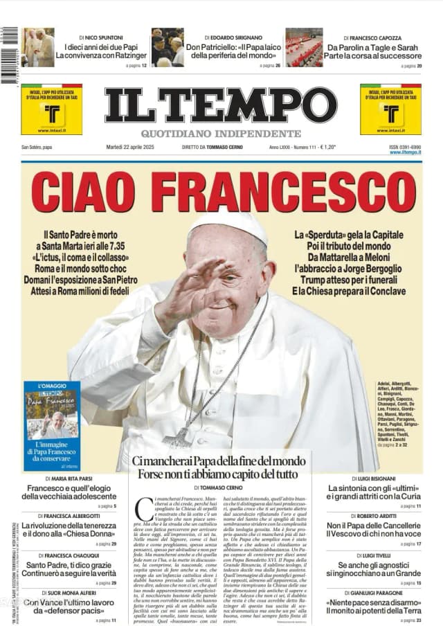Capa jornal Il Tempo 2025-04-22