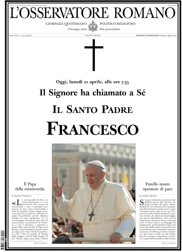 Capa jornal L'Osservatore Romano 2025-04-22