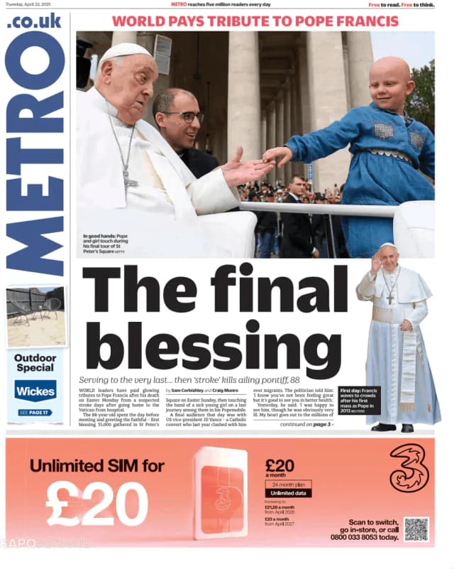 Capa jornal Metro London 2025-04-22