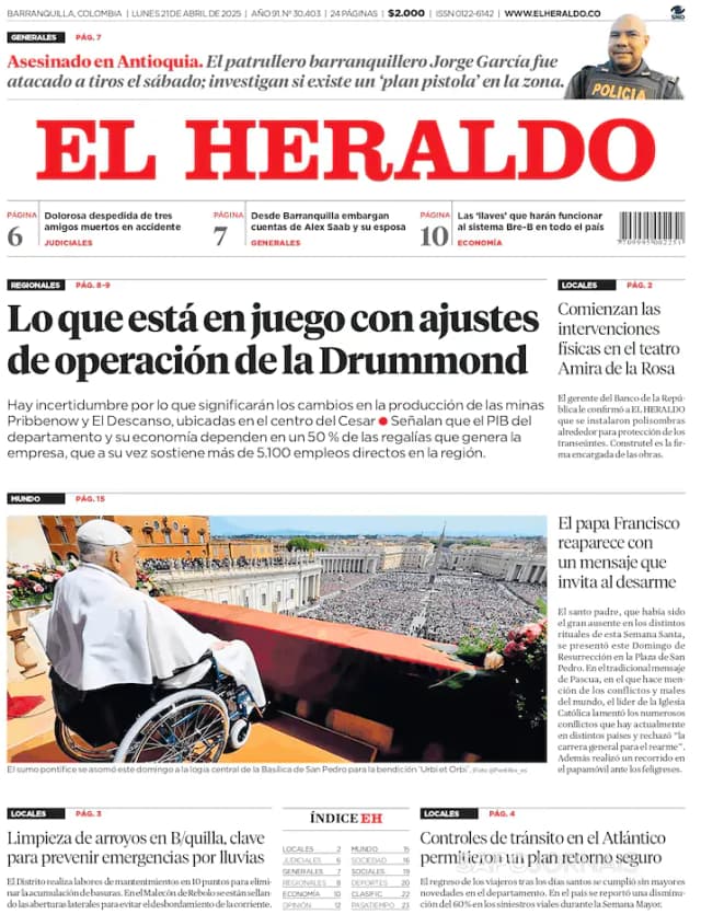 Capa jornal El Heraldo 2025-04-21