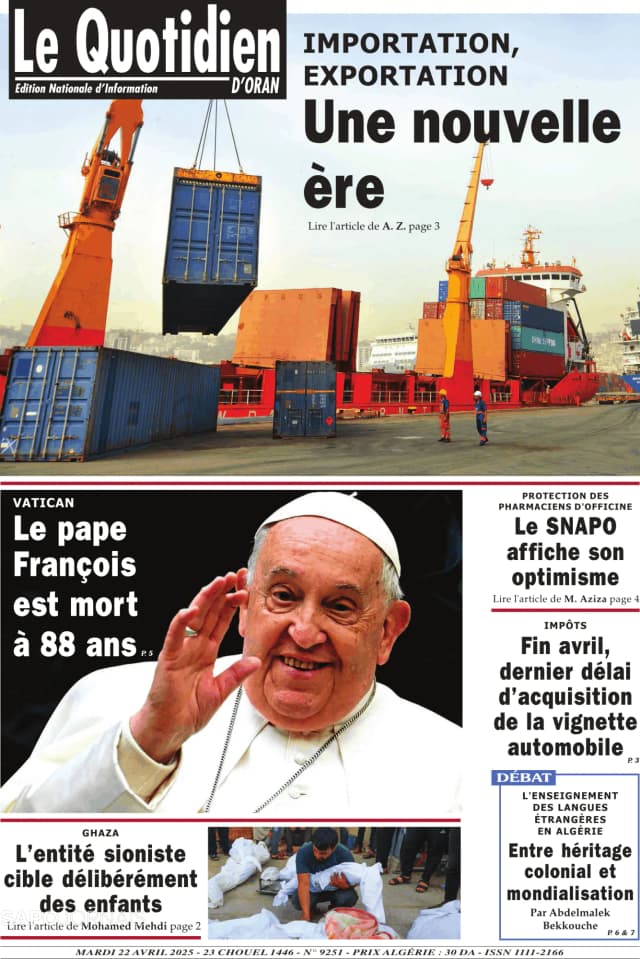 Capa jornal Le Quotidien D’Oran 2025-04-22