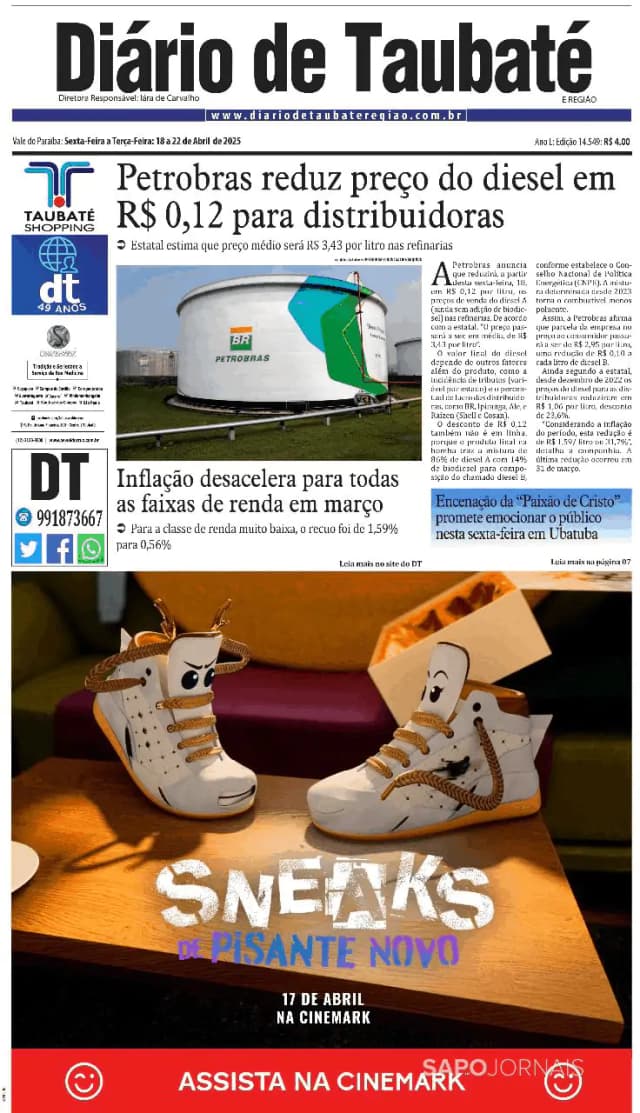 Capa jornal Diário de Taubaté 2025-04-18