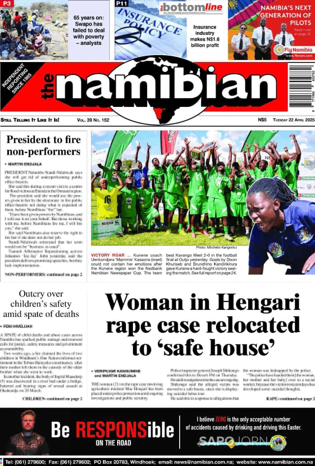 Capa jornal The Namibian 2025-04-22