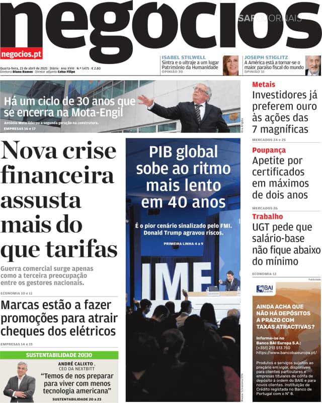 Capa jornal Jornal de Negócios 2025-04-23