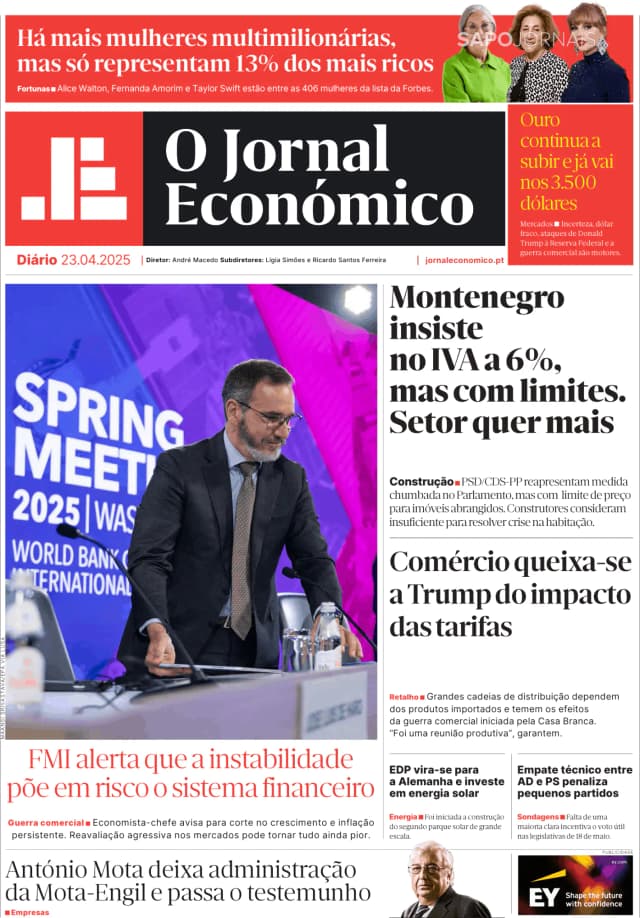 Capa jornal O Jornal Económico 2025-04-23