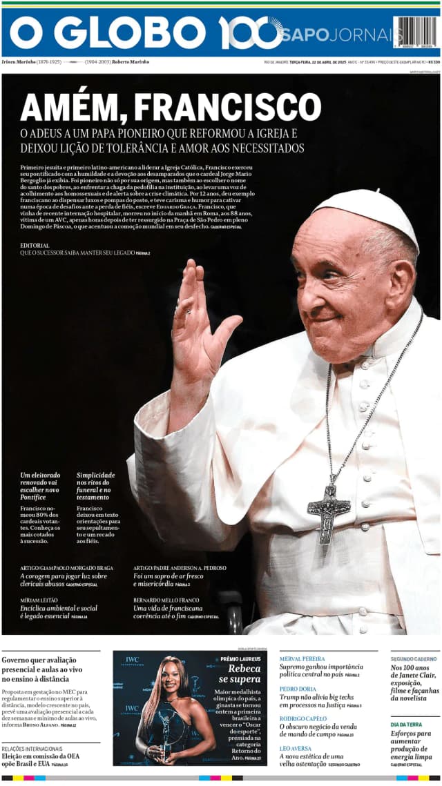 Capa jornal O Globo 2025-04-22