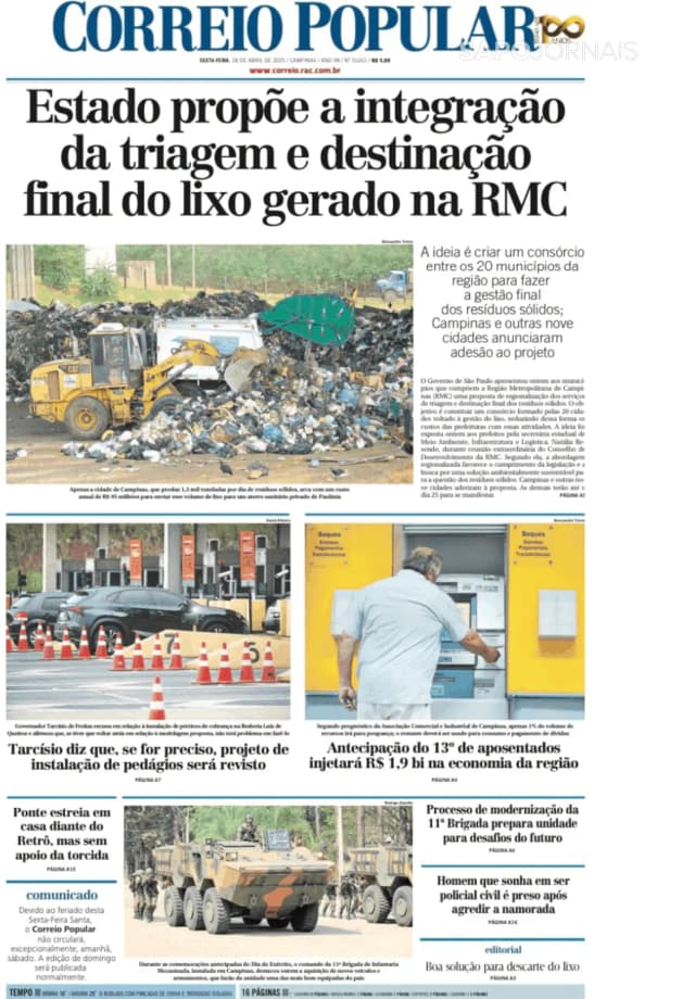 Capa jornal Correio Popular 2025-04-18