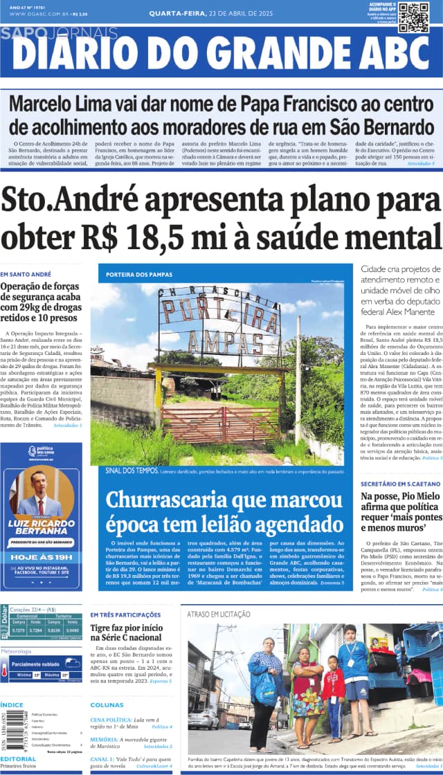 Capa jornal Diário do Grande ABC 2025-04-23