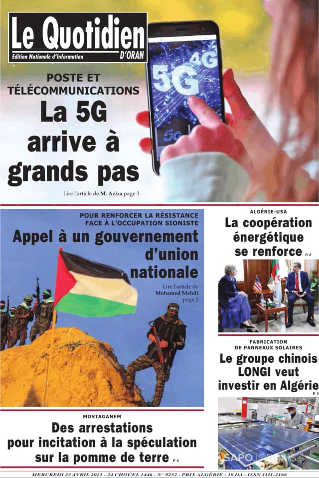 Capa jornal Le Quotidien D’Oran 2025-04-23