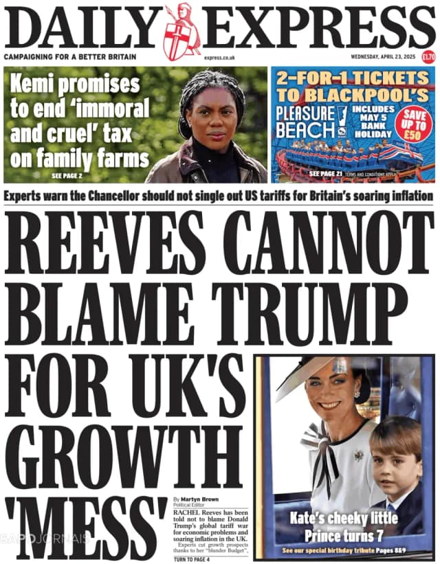 Capa jornal Daily Express 2025-04-23