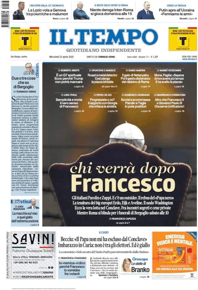 Capa jornal Il Tempo 2025-04-23