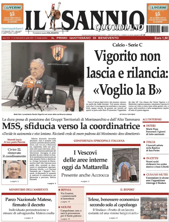 Capa jornal Il Sannio Quotidiano 2025-04-23