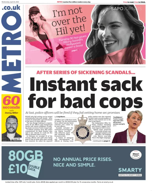 Capa jornal Metro London 2025-04-23