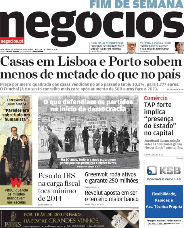 Capa jornal Jornal de Negócios 2025-04-24