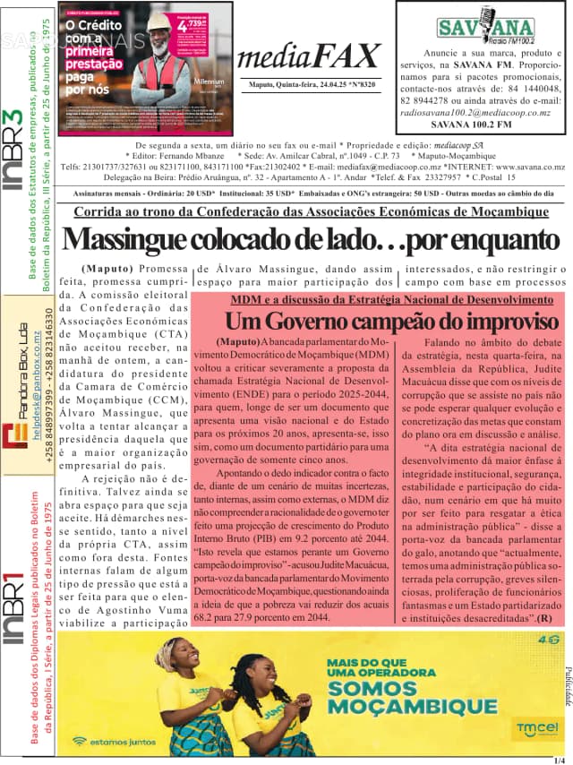 Capa jornal Mediafax 2025-04-24