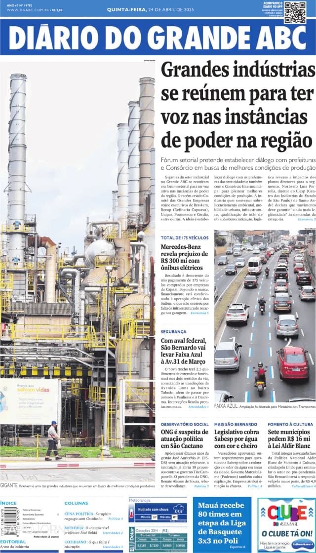 Capa jornal Diário do Grande ABC 2025-04-24