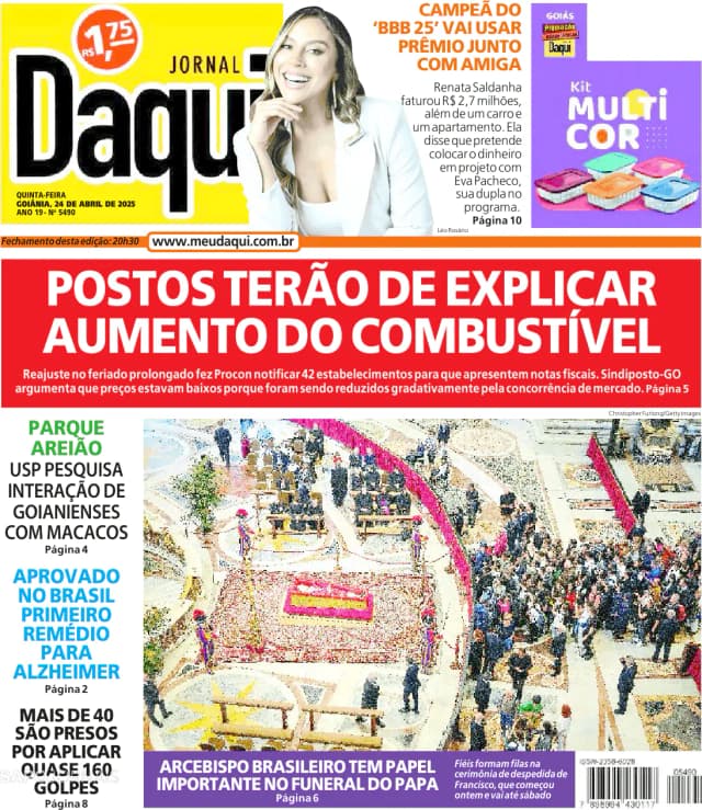 Capa jornal O Popular 2025-04-24