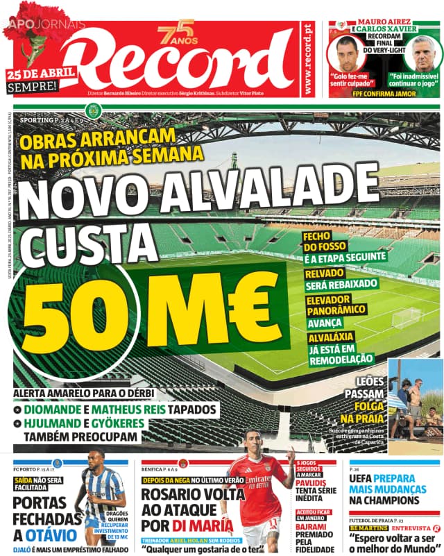 Capa jornal Jornal de Negócios 2025-04-25