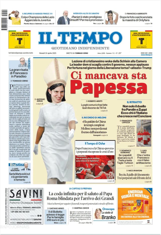 Capa jornal Il Tempo 2025-04-24