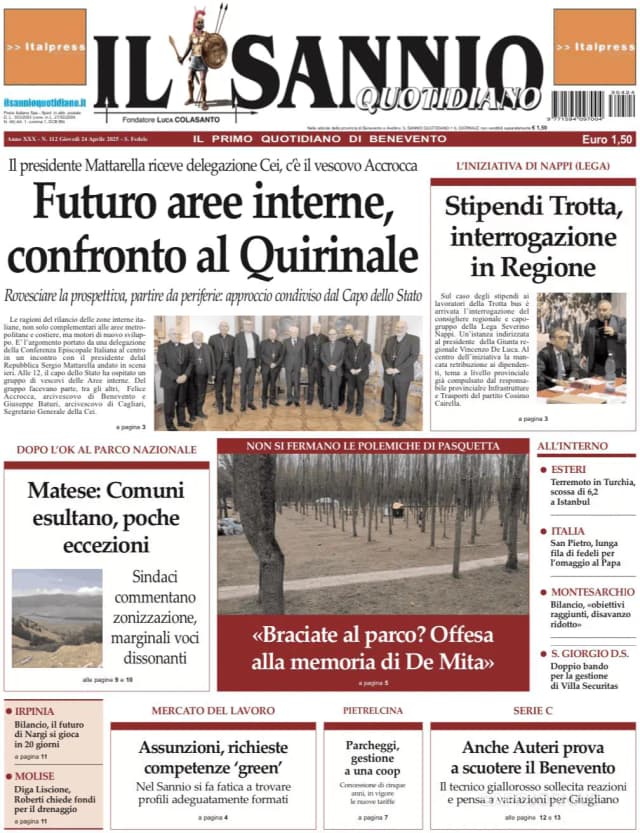 Capa jornal Il Sannio Quotidiano 2025-04-24