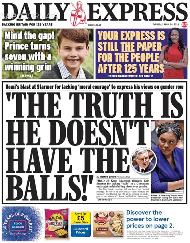 Capa jornal Daily Express 2025-04-24