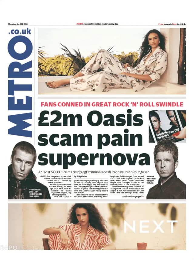 Capa jornal Metro London 2025-04-24