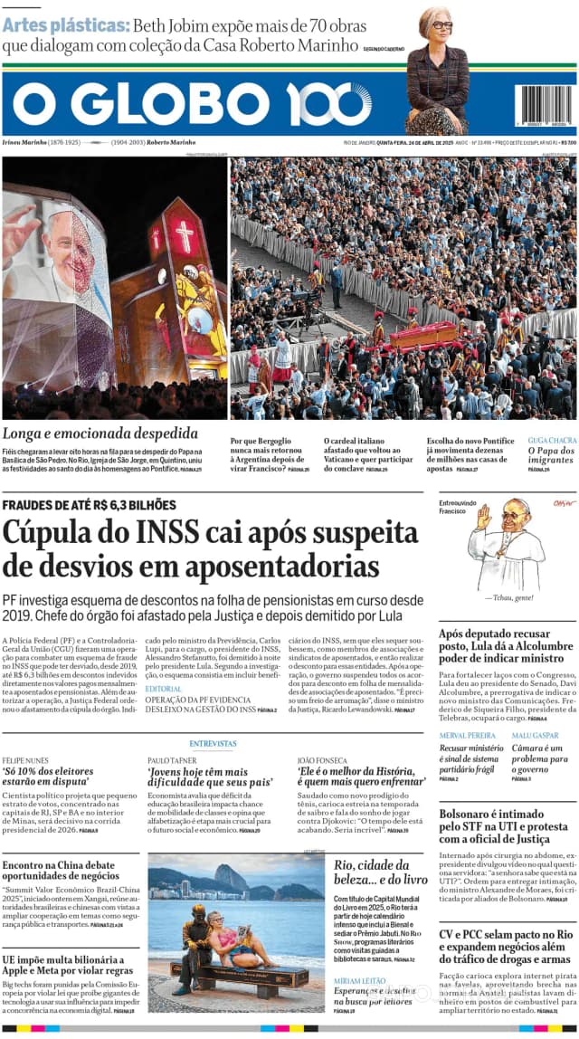 Capa jornal O Globo 2025-04-24