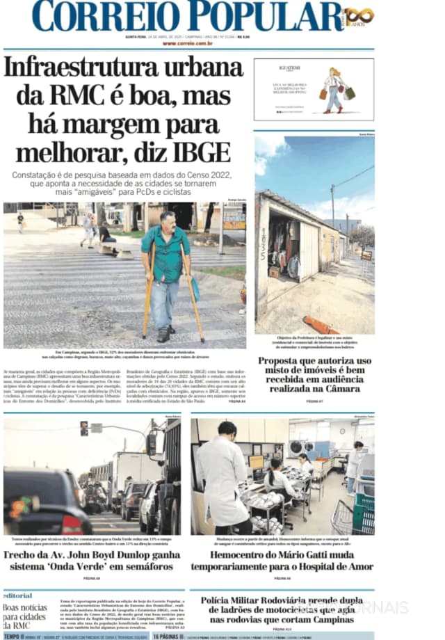 Capa jornal Correio Popular 2025-04-24