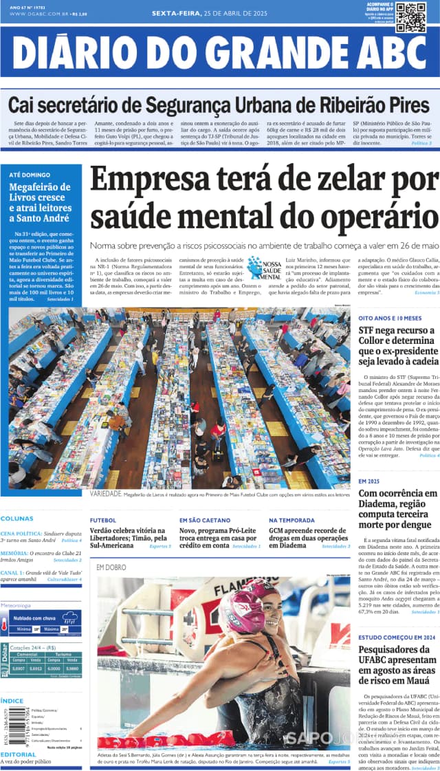 Capa jornal Diário do Grande ABC 2025-04-25