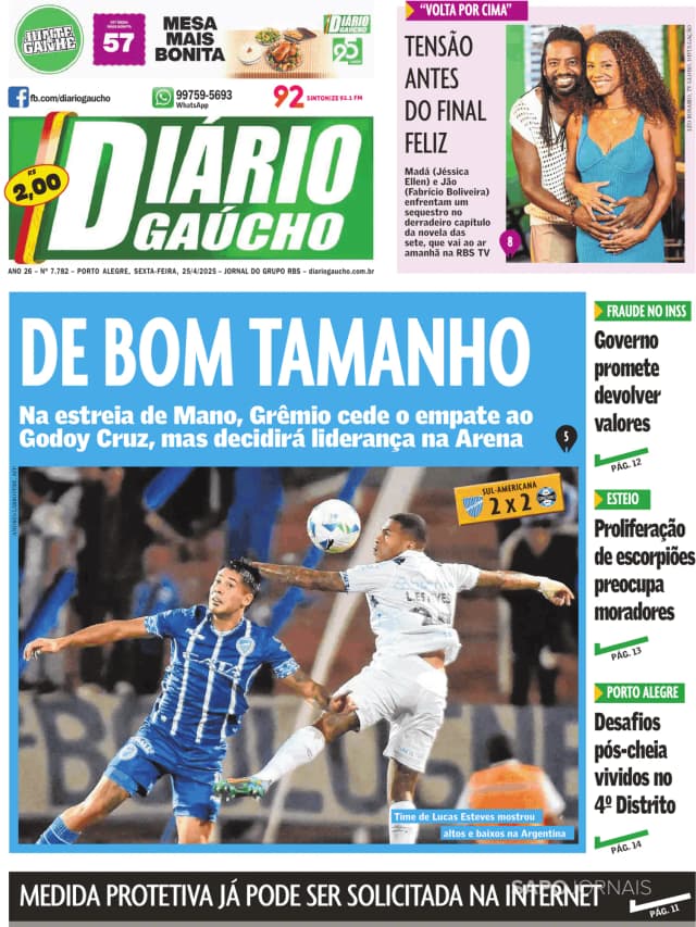 Capa jornal Diário Gaúcho 2025-04-25