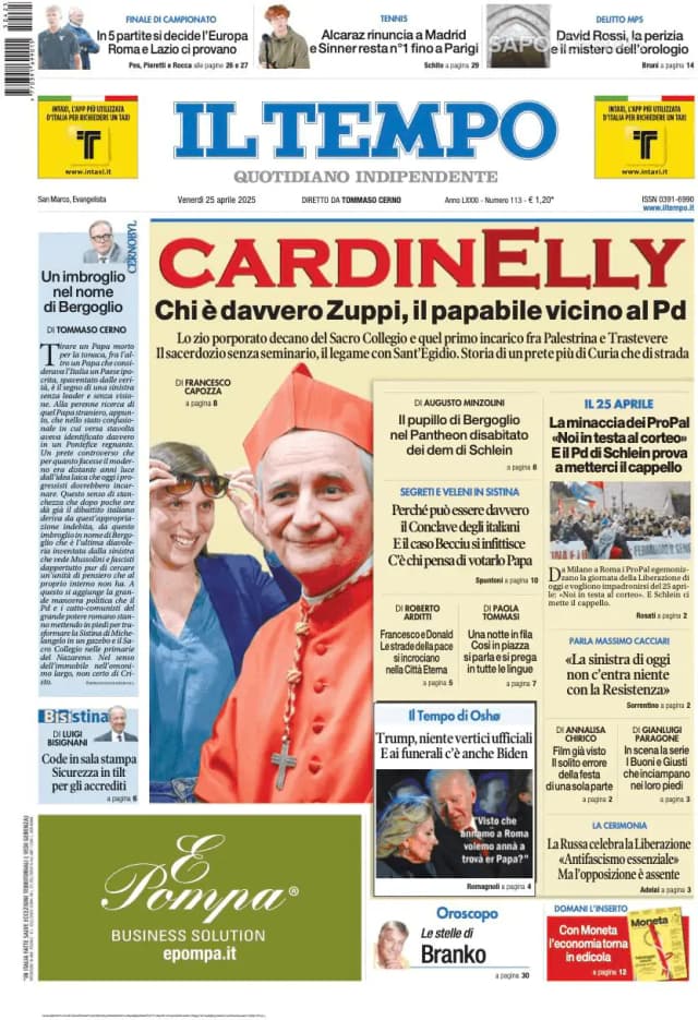 Capa jornal Il Tempo 2025-04-25