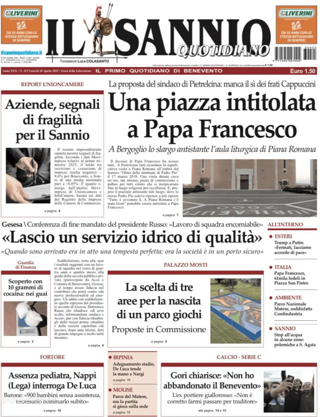 Capa jornal Il Sannio Quotidiano 2025-04-25