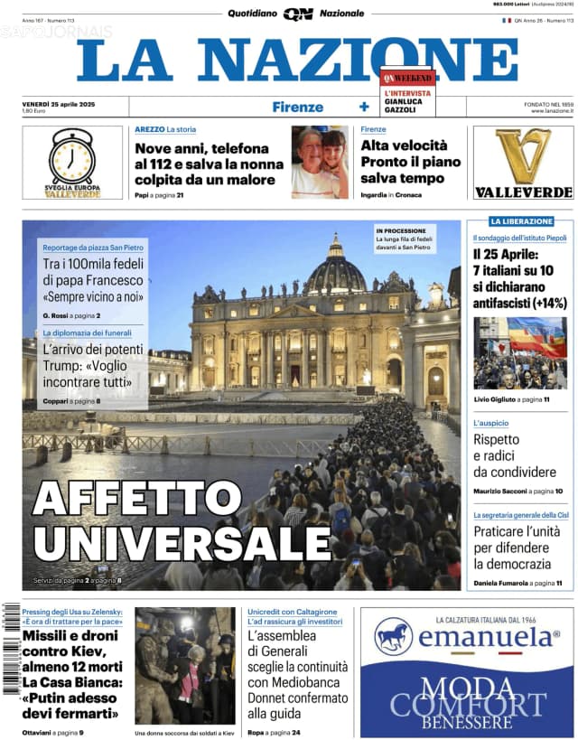 Capa jornal La Nazione 2025-04-25